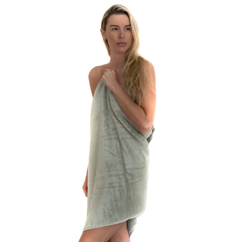 Mosobam Luxury Turkish Set of 2 Bath Towels 30X58 Seagrass Green 700 GSM Bamboo Viscose & Aegean Turkish Combed Cotton - Image 4